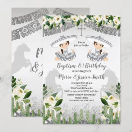 Twin Girl Mexican Silver Baptism en Birthday Kaart