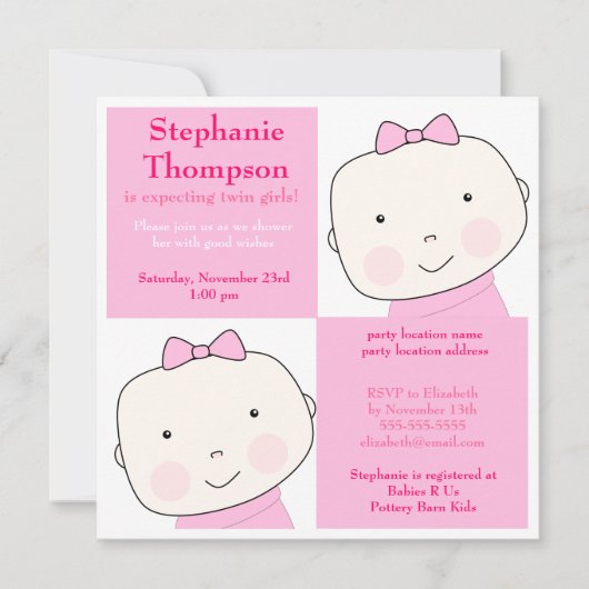 Twin Girl Pink Blocks Baby shower Kaart (Voorkant)