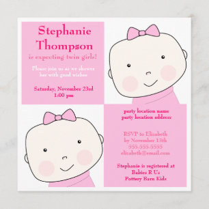 Twin Girl Pink Blocks Baby shower Kaart