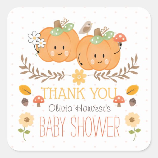 Twin Girl Pumpkin Baby shower Bedankt Stickers (Voorkant)