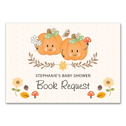 Twin Girl Pumpkin Book Request Baby shower Kaarten (Achterkant)