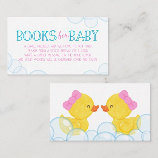 Twin Girl Rubber Duck Books for Baby Insert Cards Informatiekaartje (Voorkant / Achterkant)