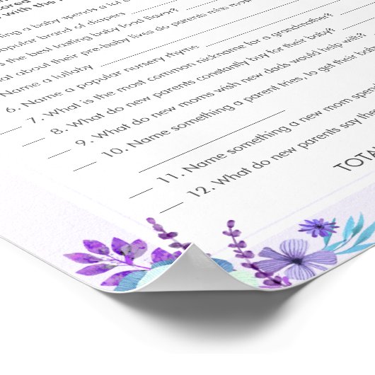 Twin Girl Survey zegt Baby shower spel Paarse Blau Poster (Hoek)