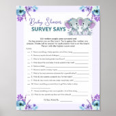Twin Girl Survey zegt Baby shower spel Paarse Blau Poster (Voorkant)