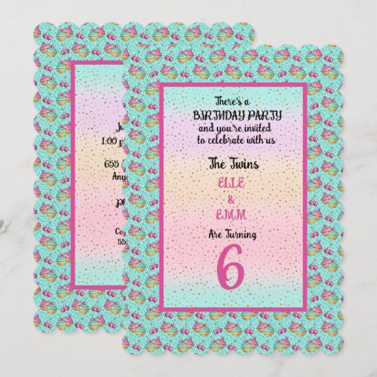 Twin Girls 6e verjaardag Kaart (Voorkant / Achterkant)