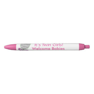 Twin Girls Baby Rattle Pink Star aangekondigd Zwarte Inkt Pen