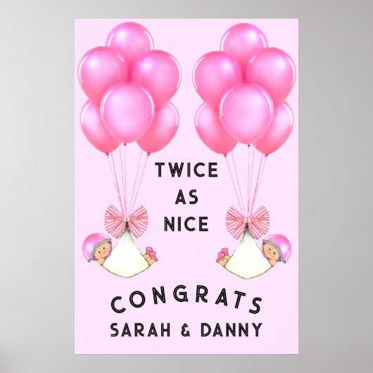 Twin Girls Baby shower Banner Poster (Voorkant)