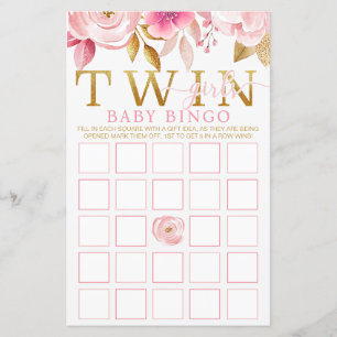 Twin Girls Baby shower Bingo Spel – Roze & Goud
