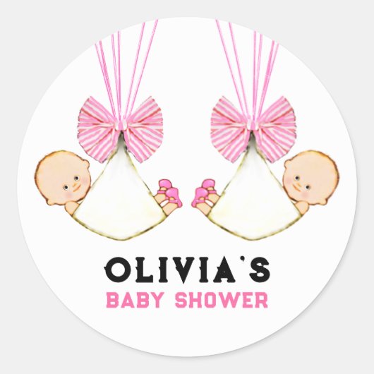 Twin Girls Baby shower Classic Round Sticker (Voorkant)