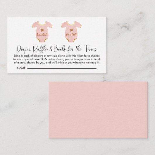 Twin Girls Baby shower Diaper Raffle Book for Baby Informatiekaartje (Voorkant / Achterkant)