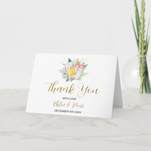 Twin Girls Baby shower Gevouwen Dank u kaart (Voorkant)