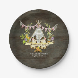 Twin Girls Baby shower Hedégel Adventure BOHO art Papieren Bordje