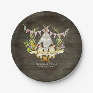 Twin Girls Baby shower Hedégel Adventure BOHO art Papieren Bordje