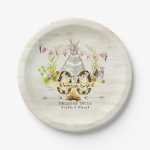 Twin Girls Baby shower Hedgel Birch Bark BOHO Papieren Bordje