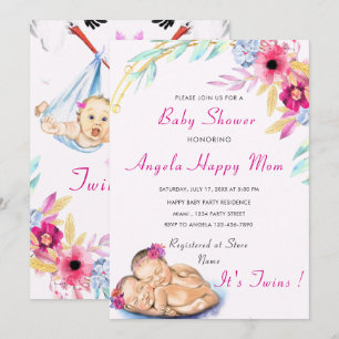 Twin Girls Baby shower Invitation - Aangepaste kle