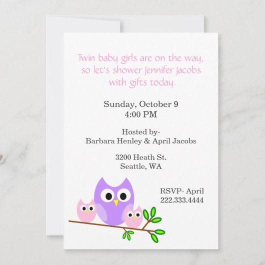 Twin Girls Baby shower Invitation Kaart (Voorkant)
