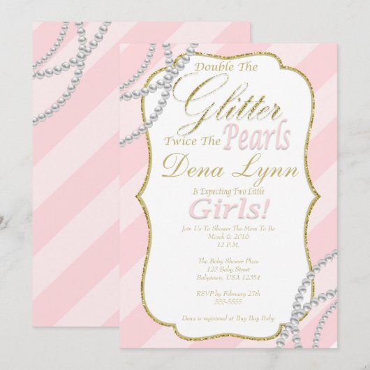 Twin Girls Baby shower Invitation Kaart (Voorkant / Achterkant)