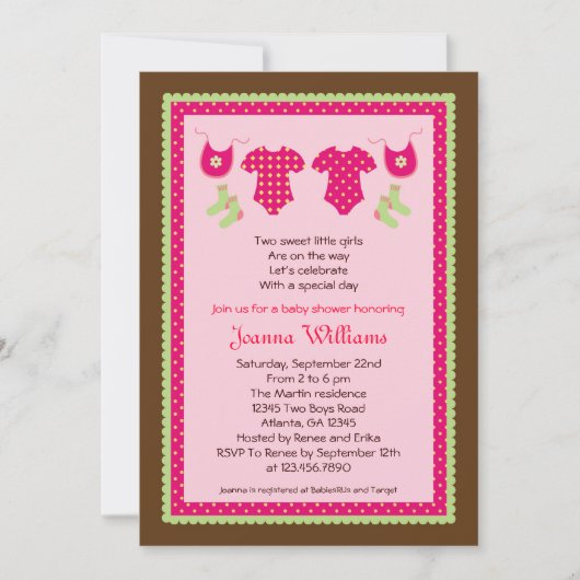 Twin Girls Baby shower Invitation Kaart (Voorkant)
