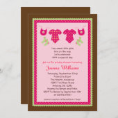 Twin Girls Baby shower Invitation Kaart (Voorkant / Achterkant)