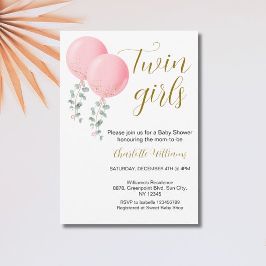 Twin Girls Baby shower Invitation Kaart