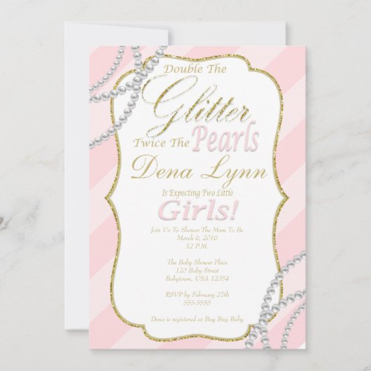 Twin Girls Baby shower Invitation Kaart (Voorkant)