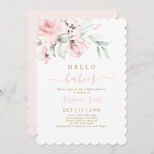 Twin Girls Baby shower Invitation Kaart (Voorkant / Achterkant)