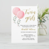 Twin Girls Baby shower Invitation Kaart (Staand voorkant)