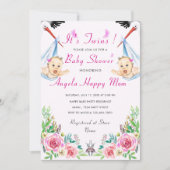 Twin Girls Baby shower Invitation met QR Code (Voorkant)