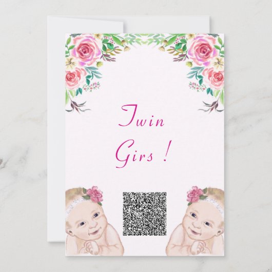 Twin Girls Baby shower Invitation met QR Code (Achterkant)