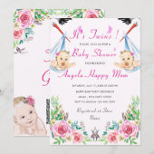 Twin Girls Baby shower Invitation met QR Code (Voorkant / Achterkant)