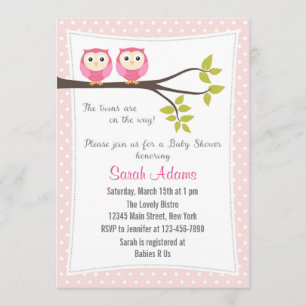Twin Girls Baby shower Invitation roink Kaart