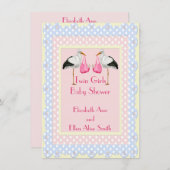 Twin Girls Baby shower Kaart (Voorkant / Achterkant)