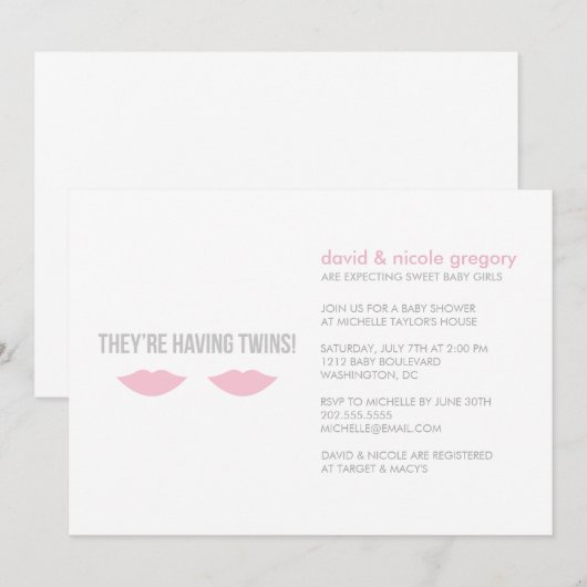 Twin Girls Baby shower Kaart (Voorkant / Achterkant)
