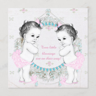 Twin Girls Baby shower Kaart