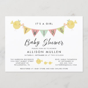 Twin Girls Baby shower   Mammie, vogel en kippen Kaart