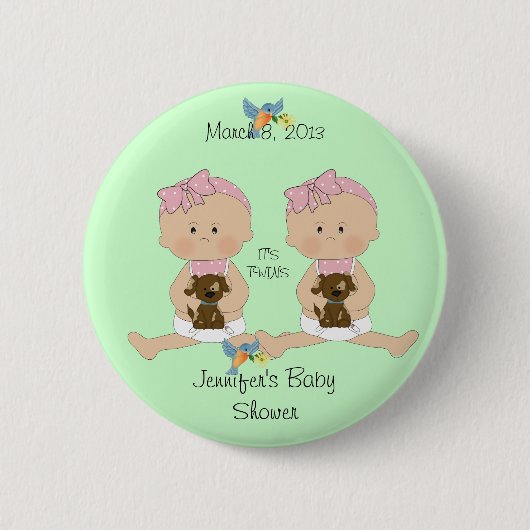 Twin Girls Baby shower, Ronde Button 5,7 Cm (Voorkant)