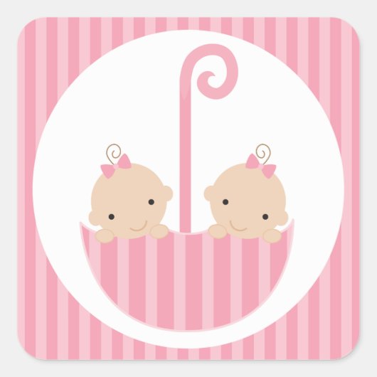 Twin Girls Baby shower Vierkante Sticker (Voorkant)