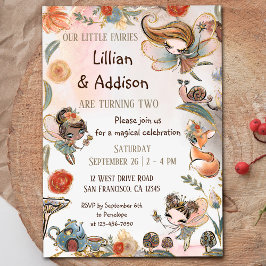 Twin Girls Birthday Forest Fairy Party Kaart