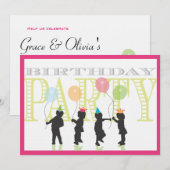 Twin Girls Birthday Invitation - Roze Kaart (Voorkant / Achterkant)