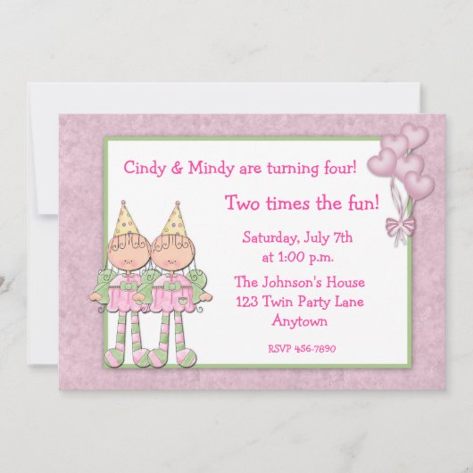 Twin Girls Birthday Party Kaart (Voorkant)