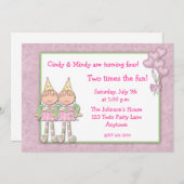 Twin Girls Birthday Party Kaart (Voorkant / Achterkant)