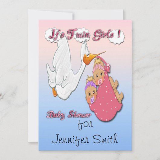 Twin Girls Blonde - Stork Baby Shower Invitations Kaart (Voorkant)
