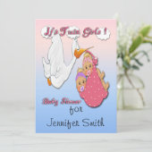 Twin Girls Blonde - Stork Baby Shower Invitations Kaart (Staand voorkant)