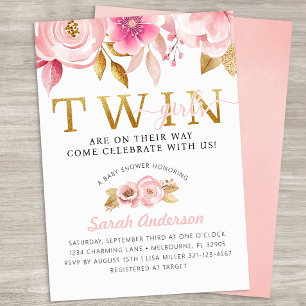 Twin Girls Blush Roze Baby shower Uitnodigen Kaart