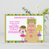 Twin Girls Bowling Birthday Party Invitation Kaart (Staand voorkant)