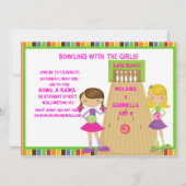 Twin Girls Bowling Birthday Party Invitation Kaart (Voorkant)