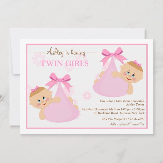 Twin Girls Bundles Baby shower Invitation Kaart (Voorkant)