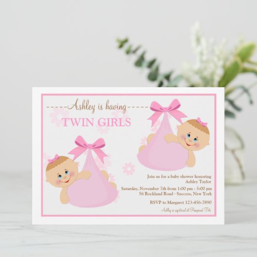 Twin Girls Bundles Baby shower Invitation Kaart (Staand voorkant)