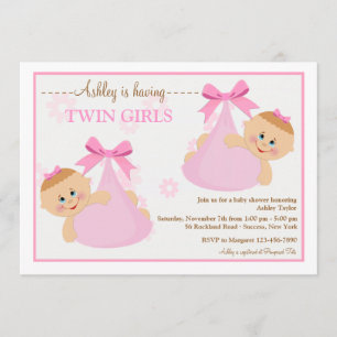Twin Girls Bundles Baby shower Invitation Kaart