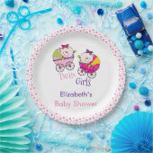 Twin Girls Carriage Baby shower Papieren Bordje (Feest)
